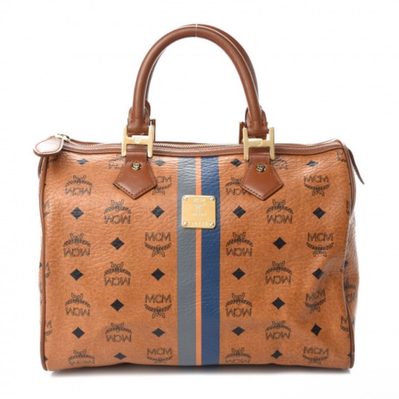 MCM Brown and Blue Striped Duffel Bag with COA - Picture 1 of 10
